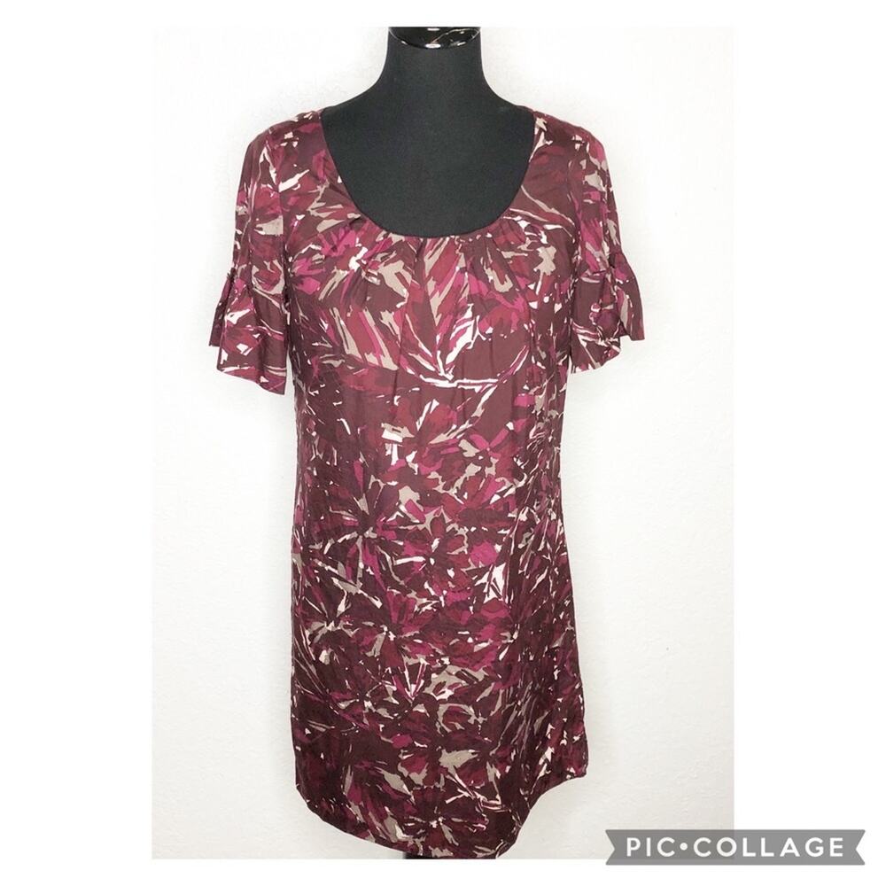 Trina Turkβ maroon tan cream graphic print silk wool dress size 6